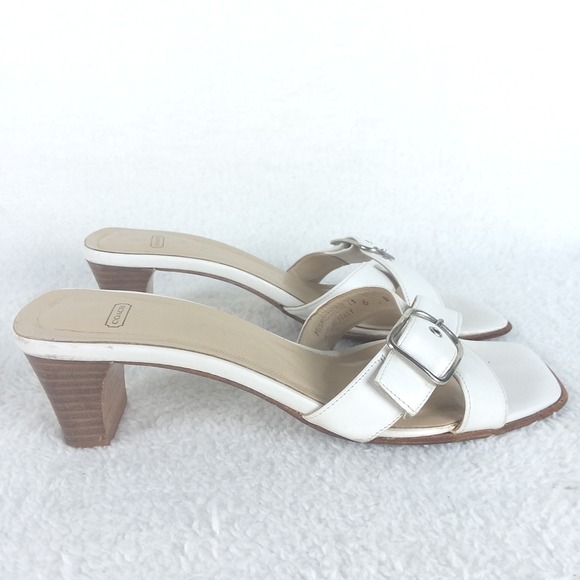 Coach Magdalene‎ White Leather Cross Strap Buckle Slide Sandals Womens 6 Italy - Picture 8 of 12